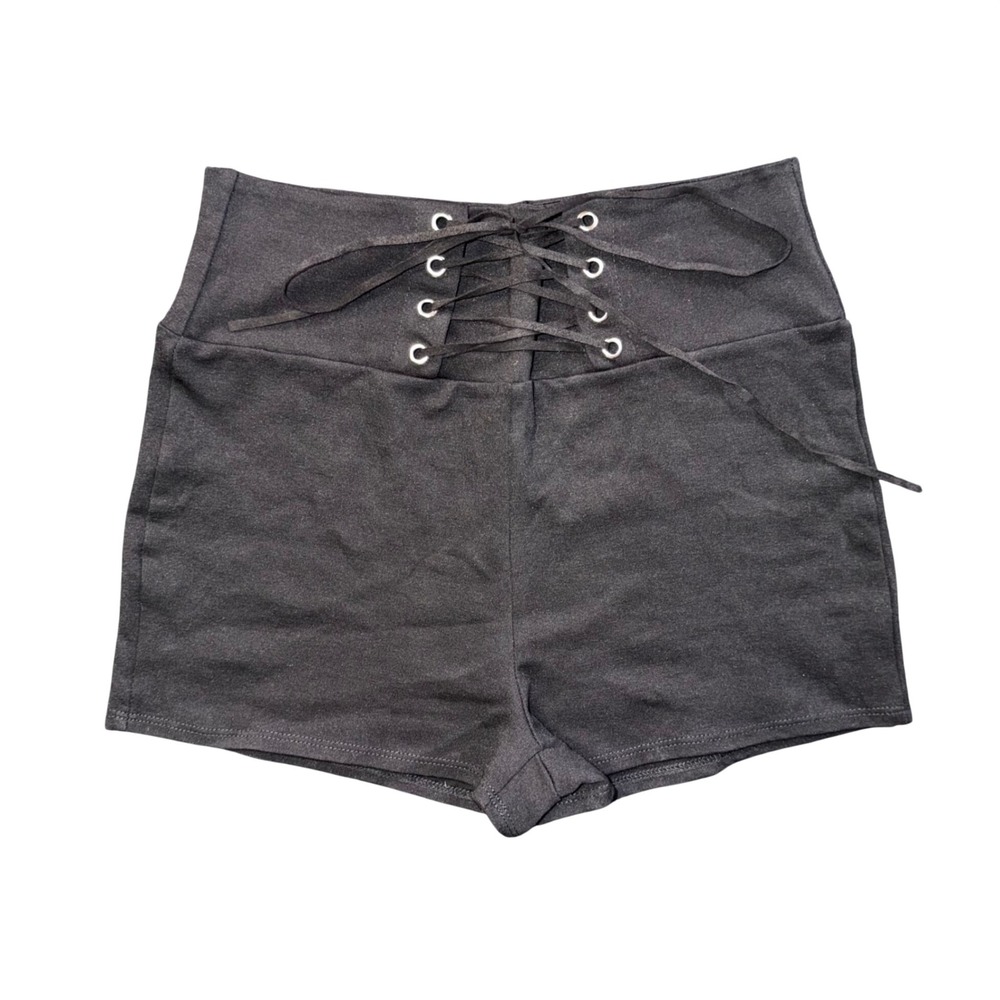 Black Lace Up High Waisted Booty Shorts Festival Rave‎ Wear Grommet Detail